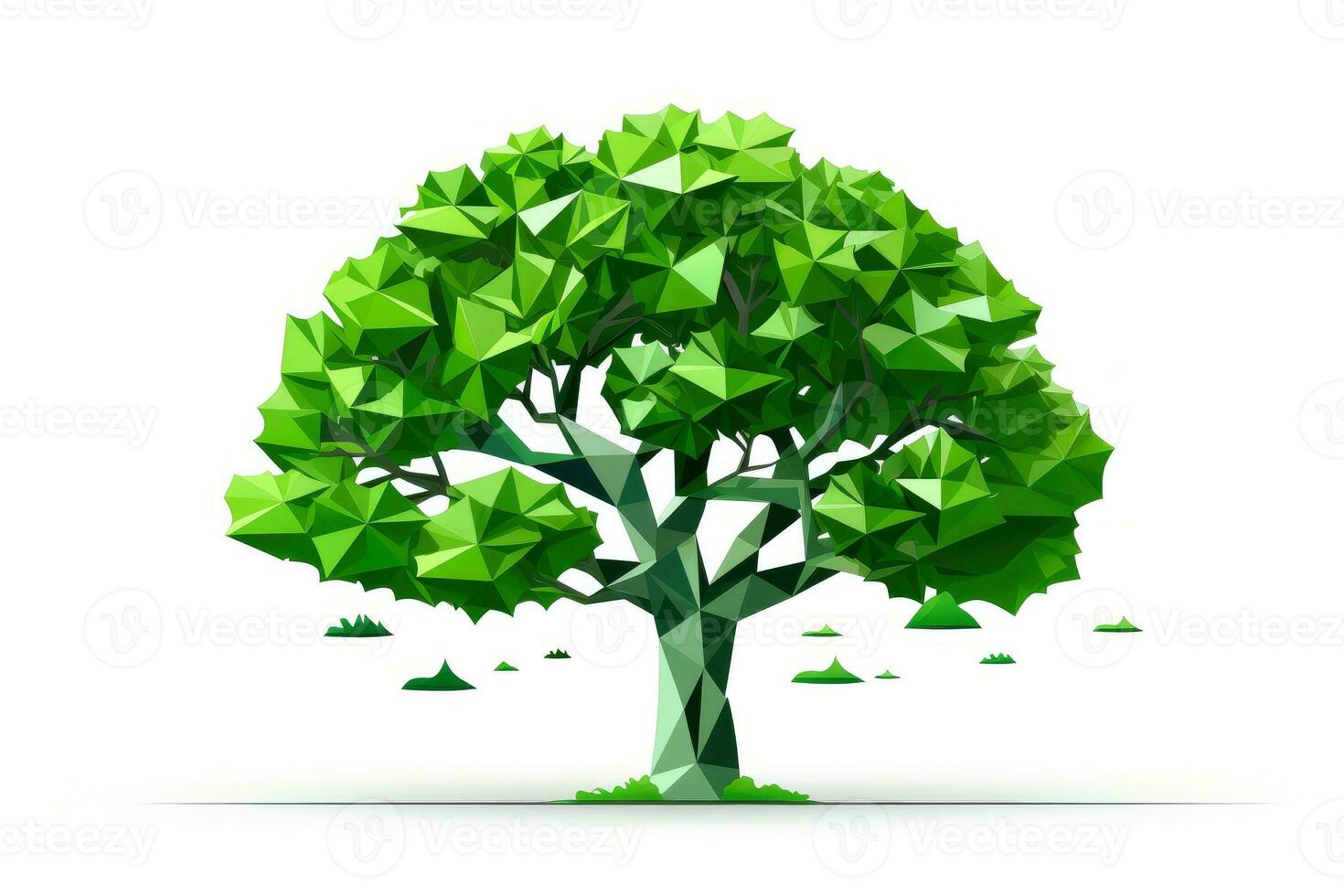 Abstract low poly tree isolated on white background, Generative AI illustration photo