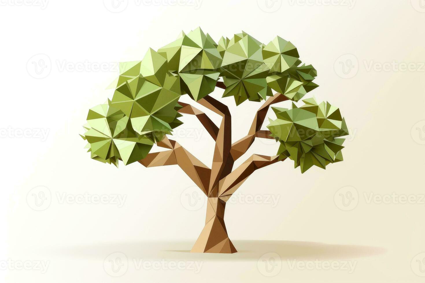 Abstract low poly tree isolated on white background, Generative AI illustration photo