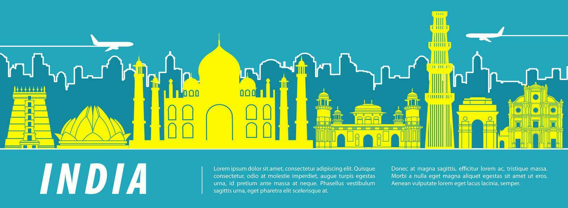 India famous landmarks by silhouette style vector