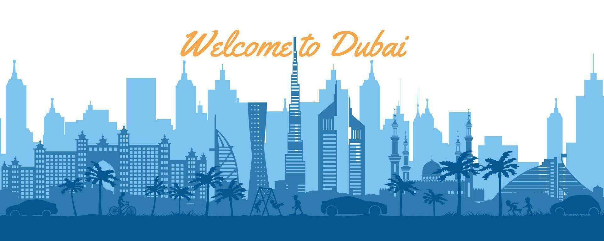 dubai famoso puntos de referencia por silueta estilo vector