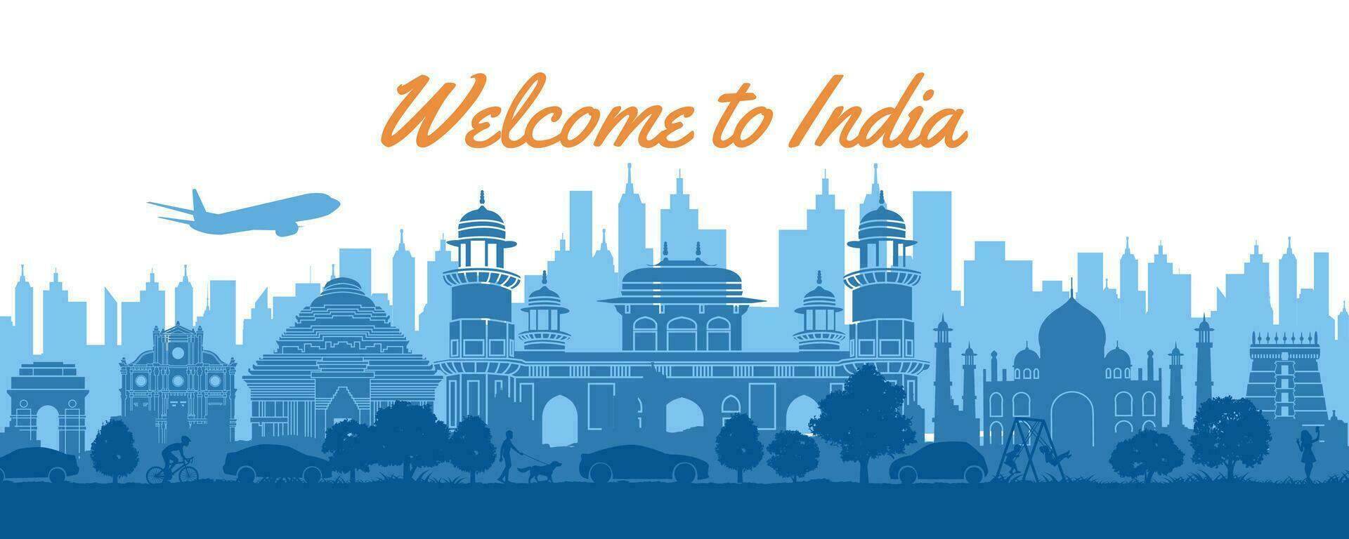 India famous landmarks by silhouette style vector