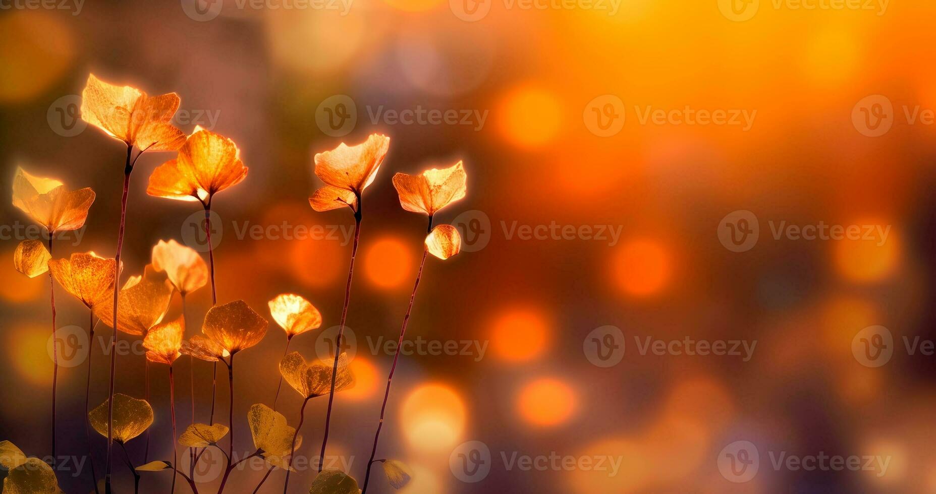 Abstract autumn background with orange leaves, copy space, bokeh. Generative AI. photo