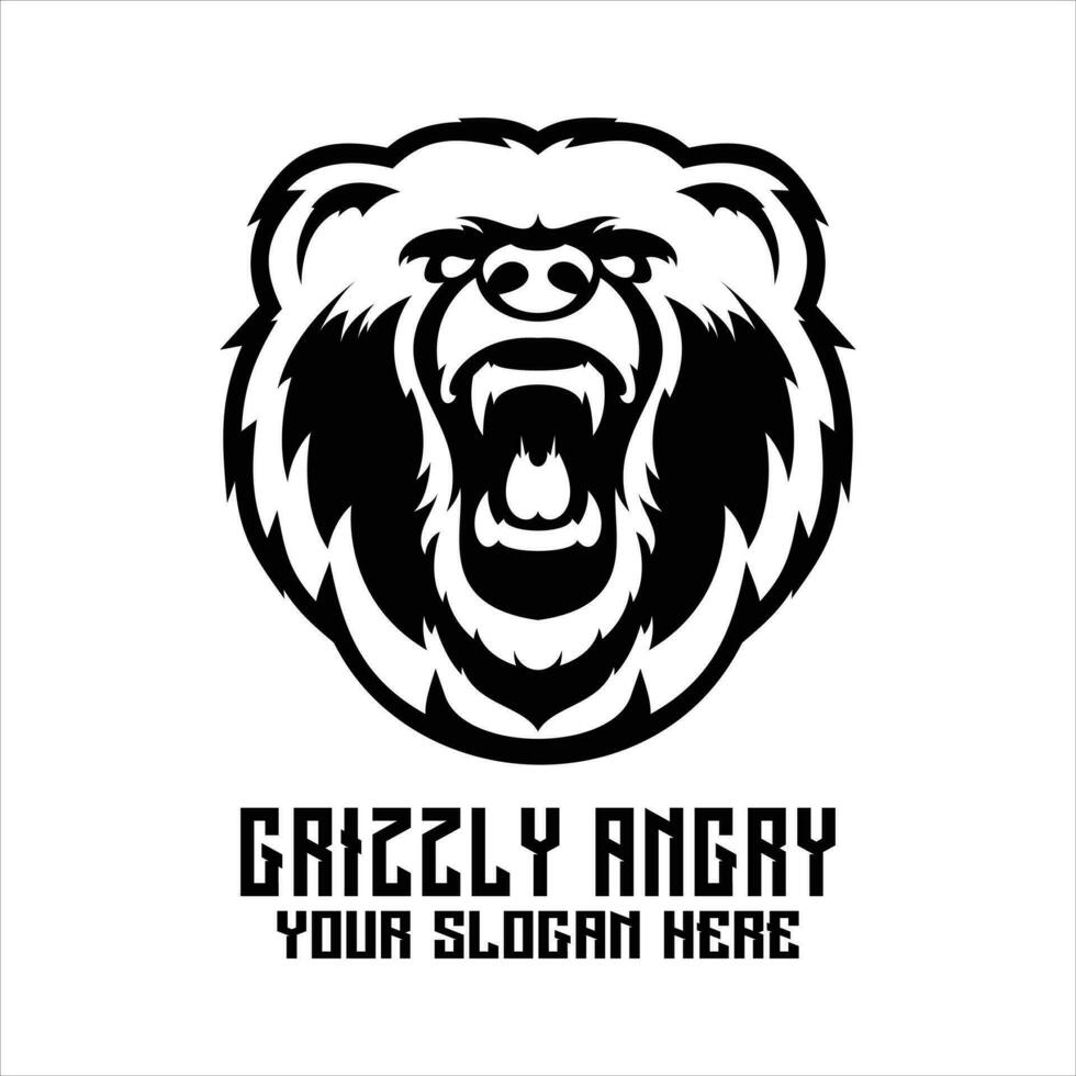 bear roaring logo angry face design vector