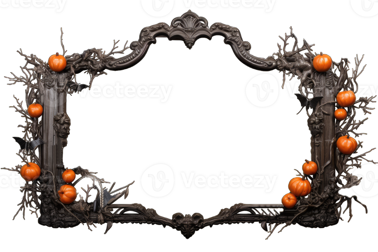 Halloween Backdrop, background, photo frame, pattern, pumpkin head jack lantern, Pumpkins In Graveyard In The Spooky Night, transparent background, AI Generated png