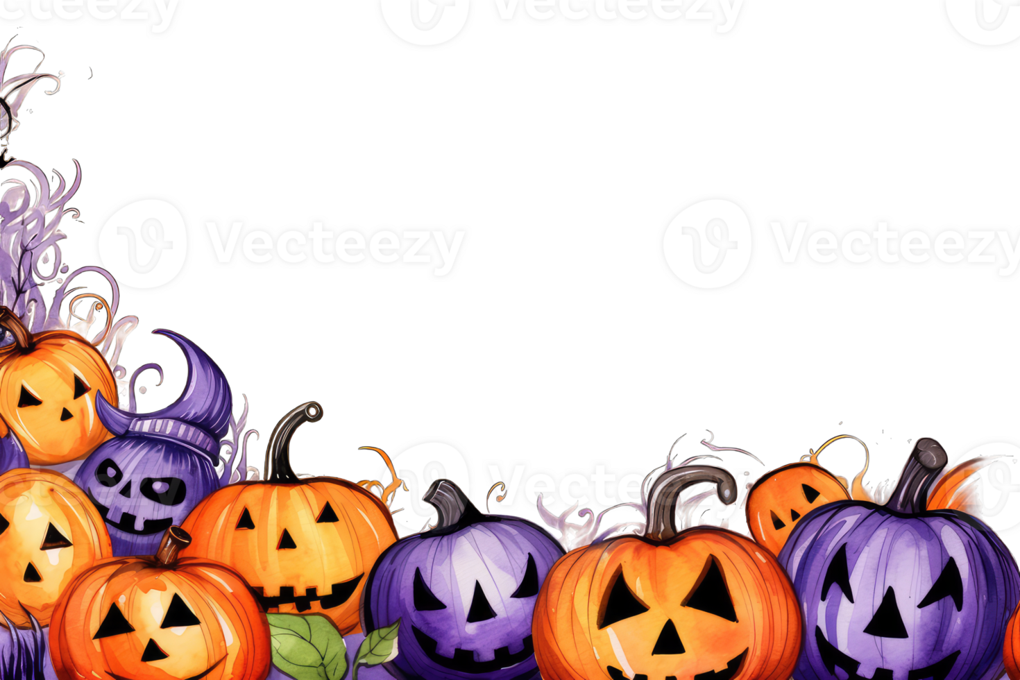 Halloween Backdrop, background, photo frame, pattern, pumpkin head jack lantern, Pumpkins In Graveyard In The Spooky Night, transparent background, AI Generated png