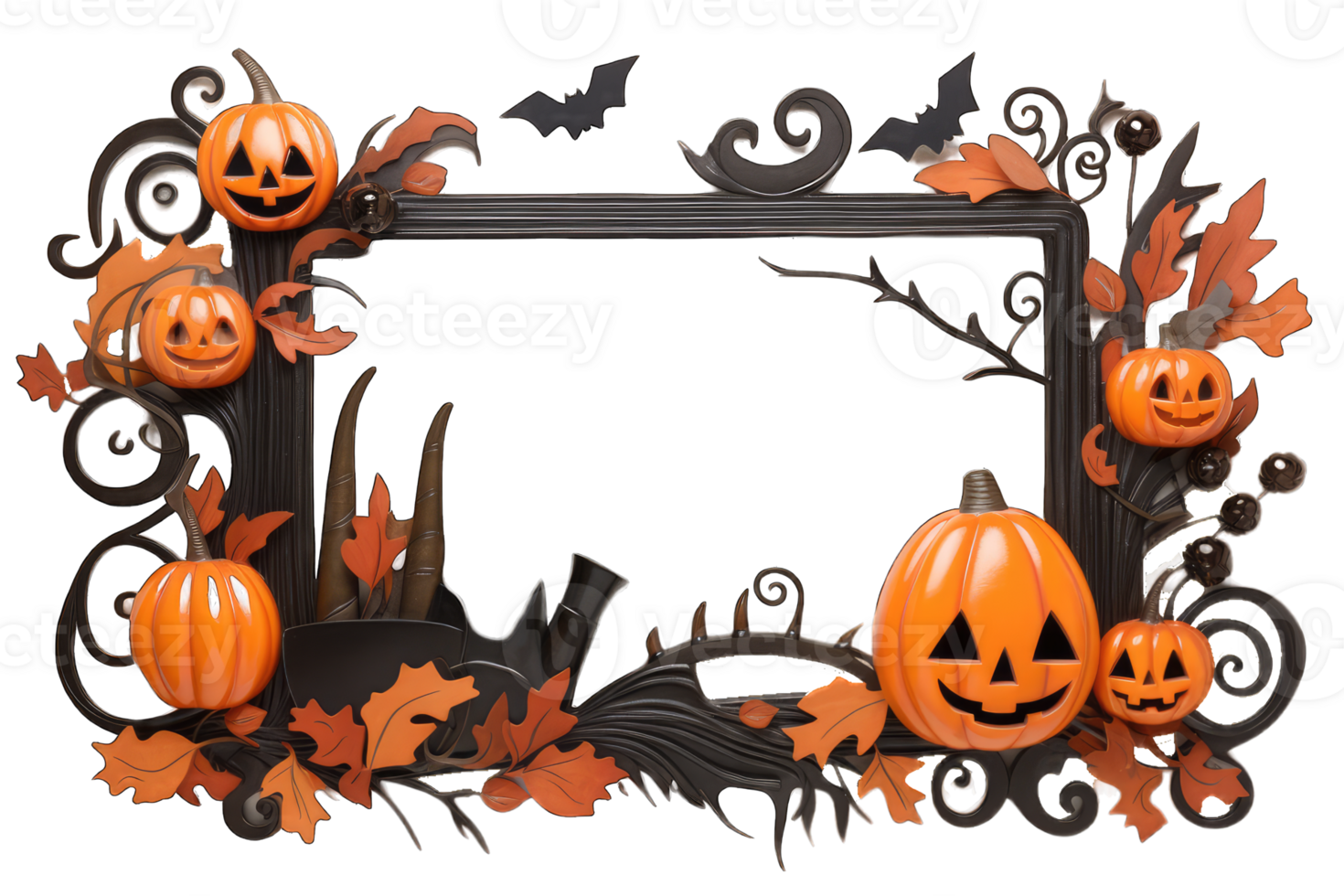 Halloween Backdrop, background, photo frame, pattern, pumpkin head jack lantern, Pumpkins In Graveyard In The Spooky Night, transparent background, AI Generated png
