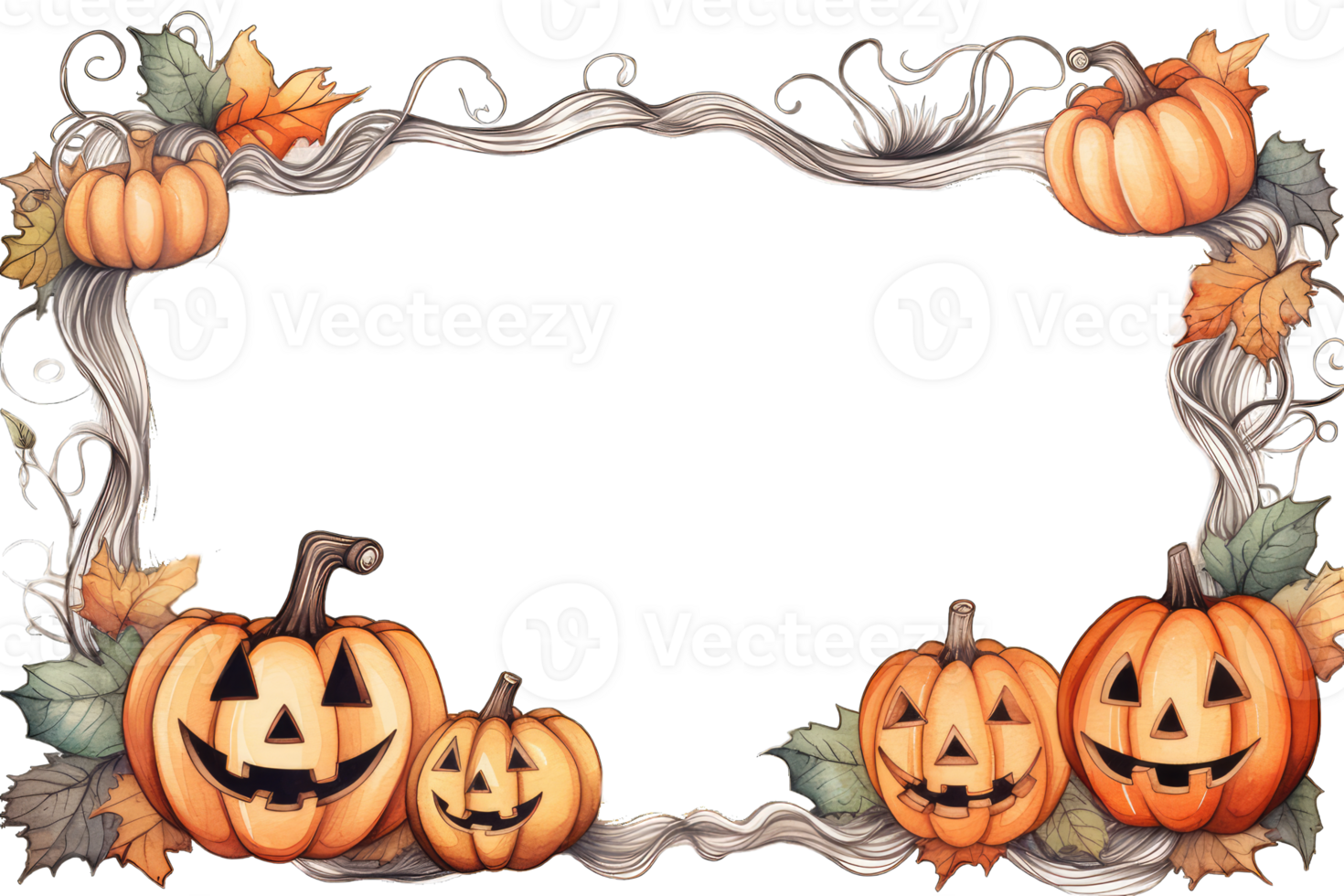 Halloween Backdrop, background, photo frame, pattern, pumpkin head jack lantern, Pumpkins In Graveyard In The Spooky Night, transparent background, AI Generated png