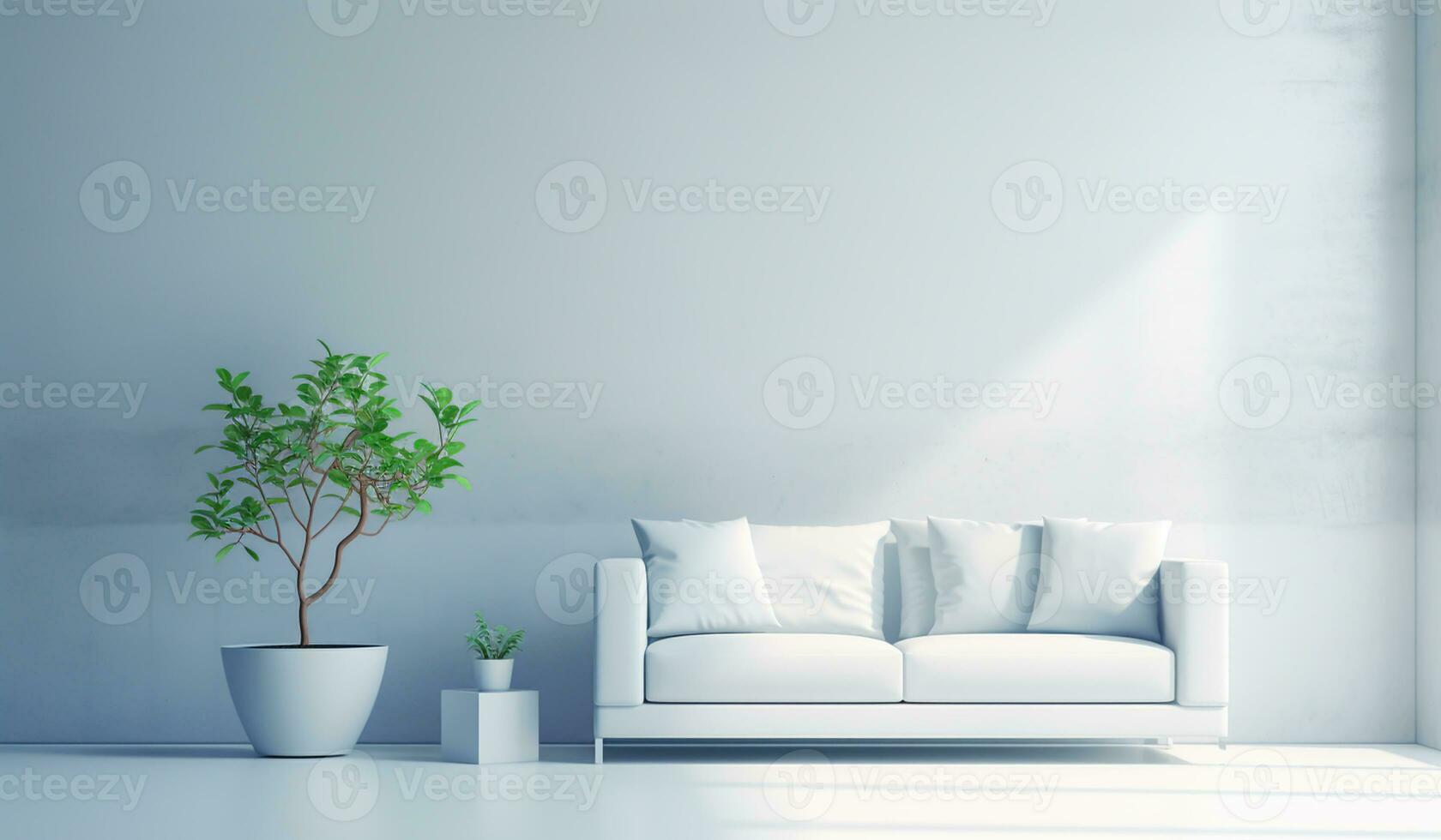 Living room with white minimalist decor. AI Generative photo