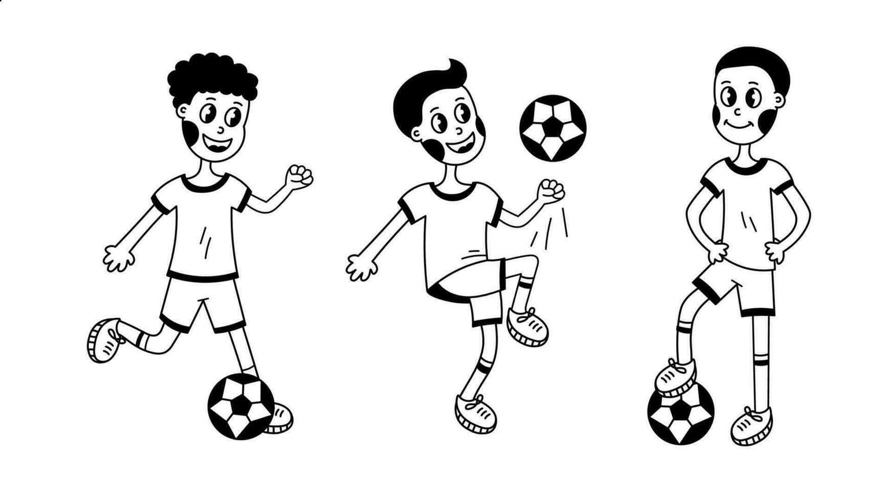 Child football soccer player set in doodle style vector