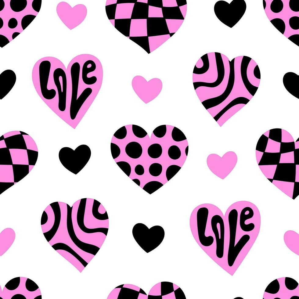 Hearts y2k seamless pattern vector