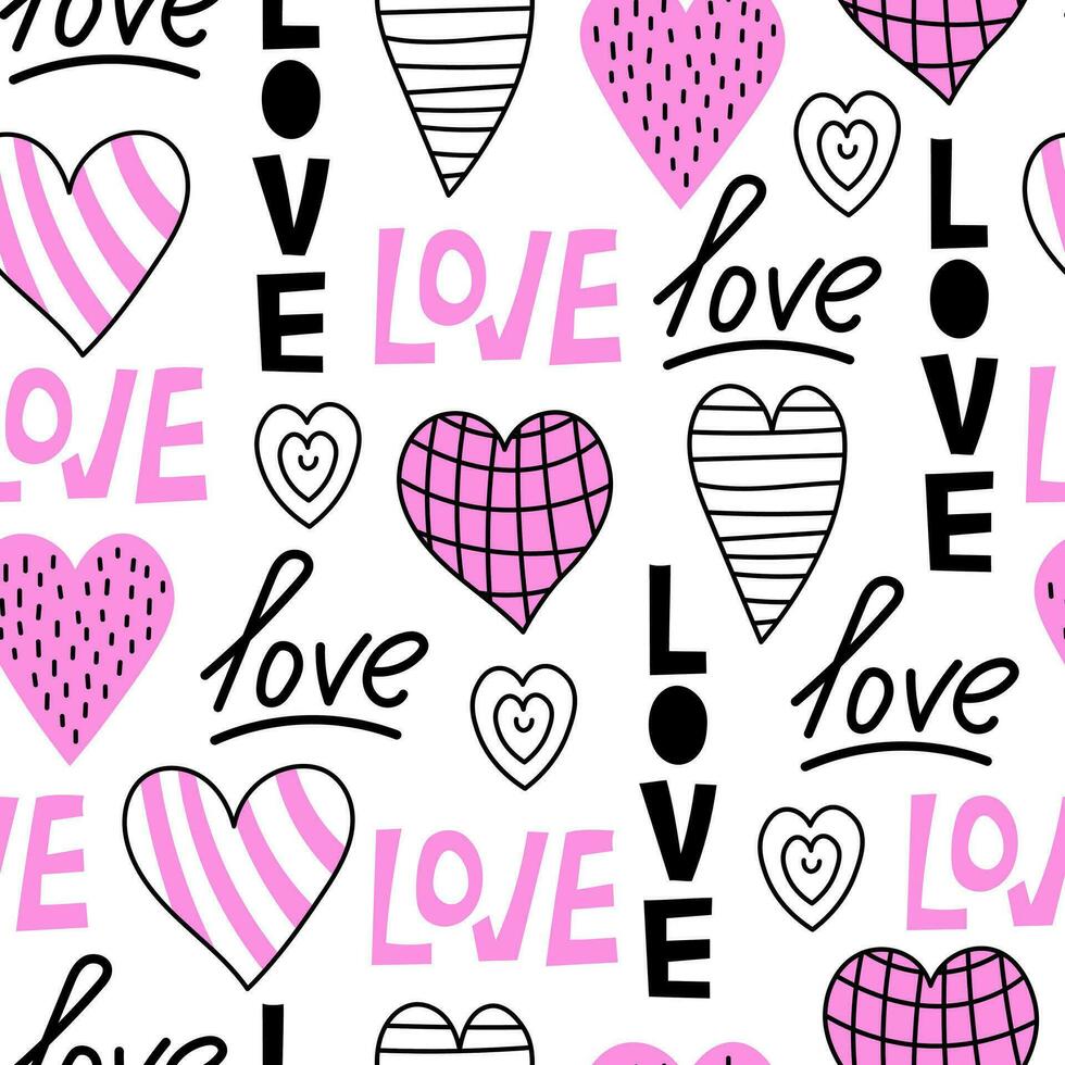 Modern seamless pattern for valentines day with hearts and text vector