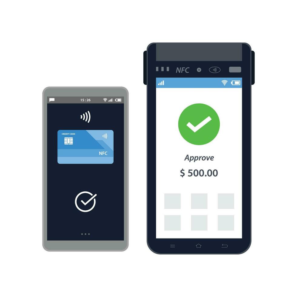 Approved contactless payments with smartphones and credit cards vector