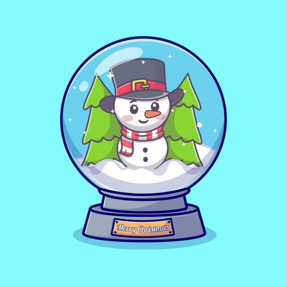 Christmas snowman in snowball globe icon illustration, holiday and new year icon concept isolated. vector