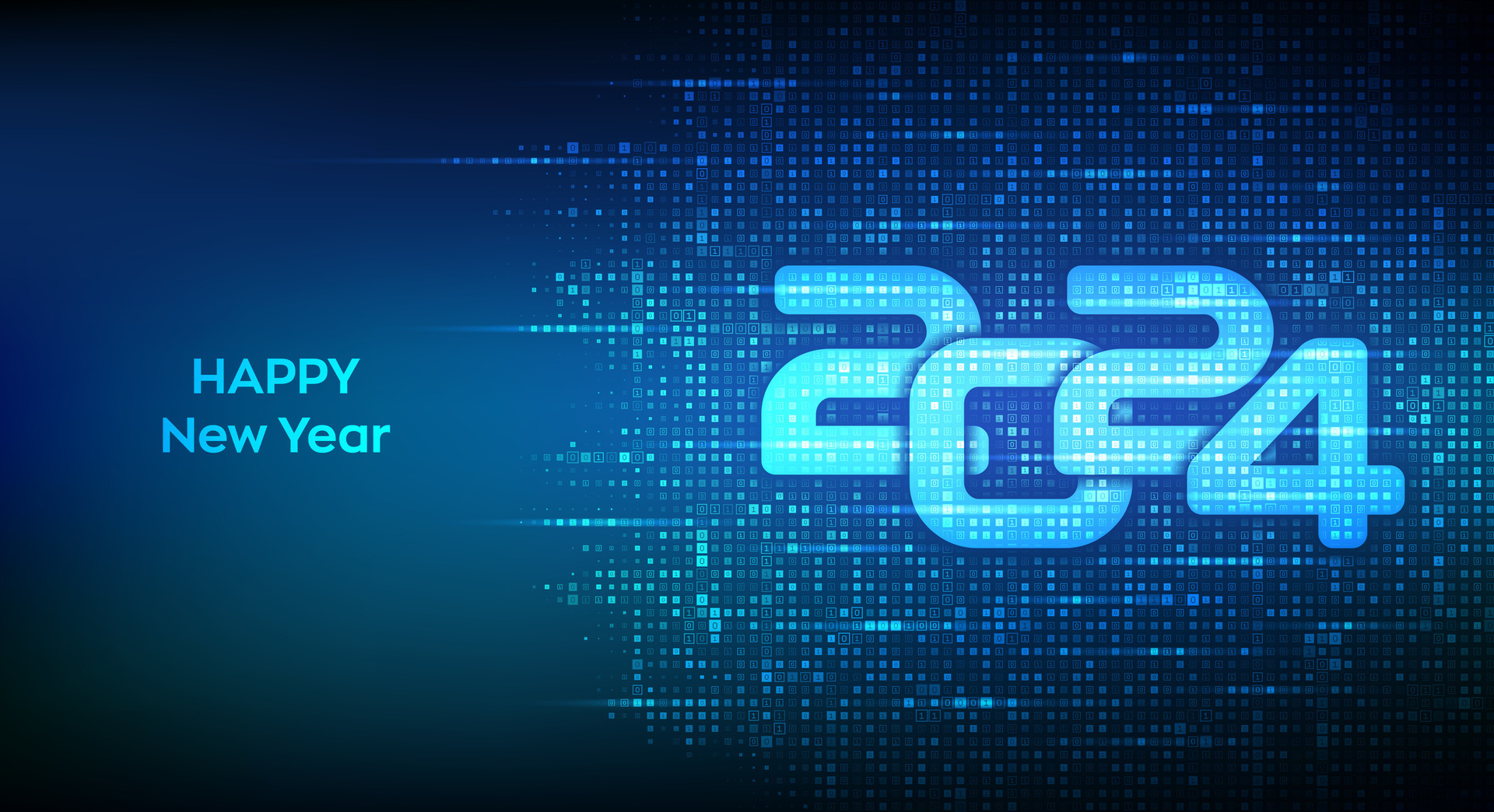 Happy New 2024 Year. Numbers 2024 made with binary code. Digital binary