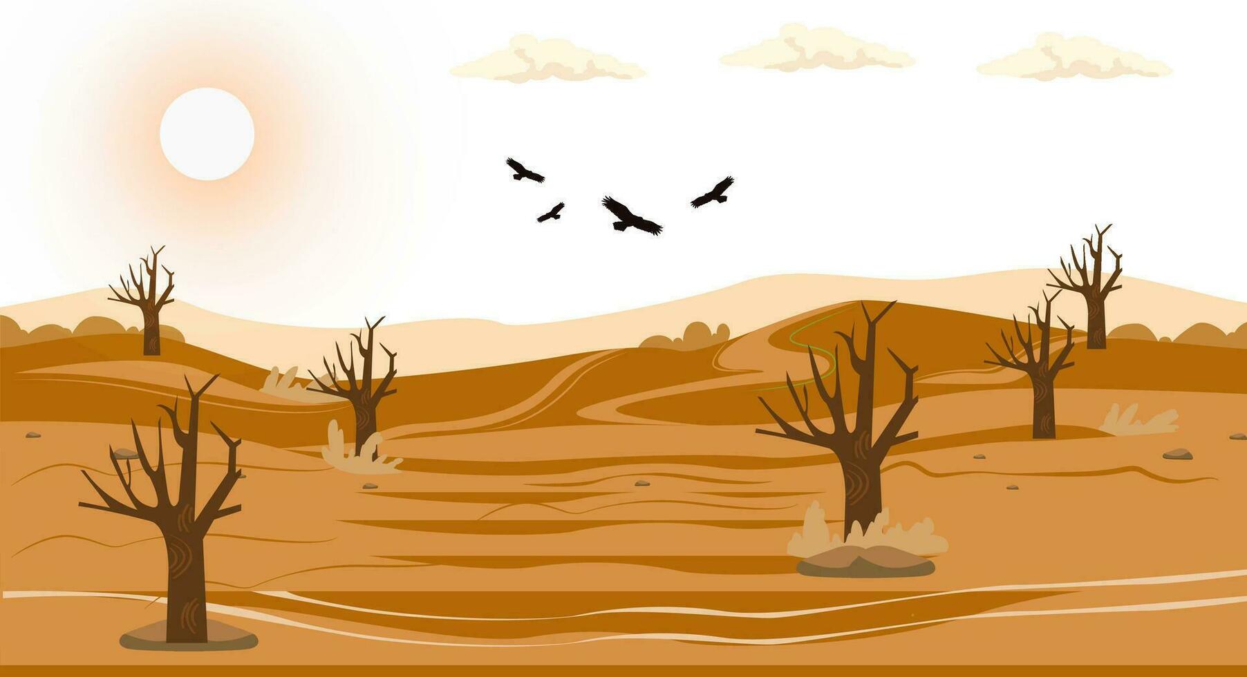 Vector Illustration of Dry Forest Conditions Due to the Long Dry Season. This Causes Drought