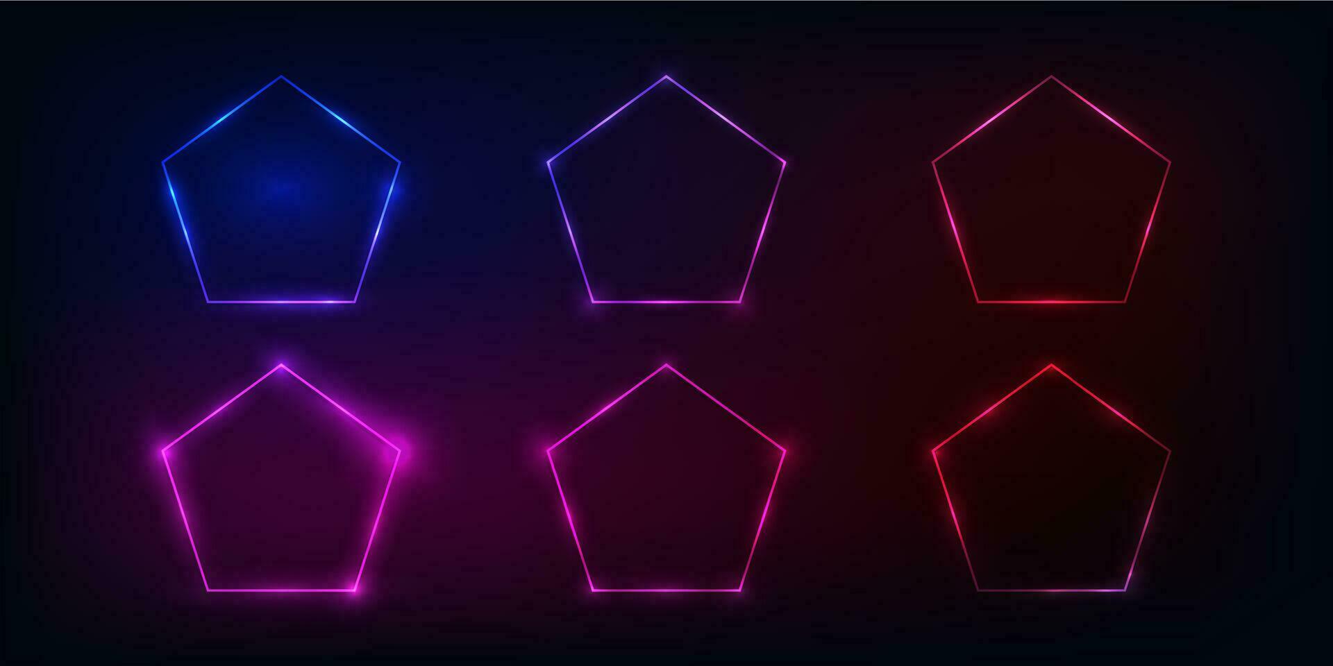 Set of six neon frames with shining effects vector