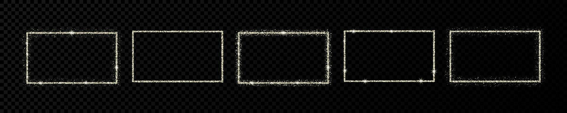 Set of five silver glitter frames. Rectangle vertical frame with shiny sparkles on dark background. Vector illustration