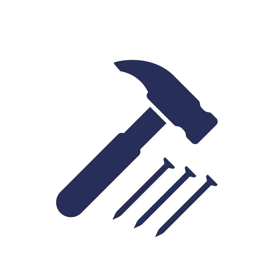 hammer and nails icon on white vector