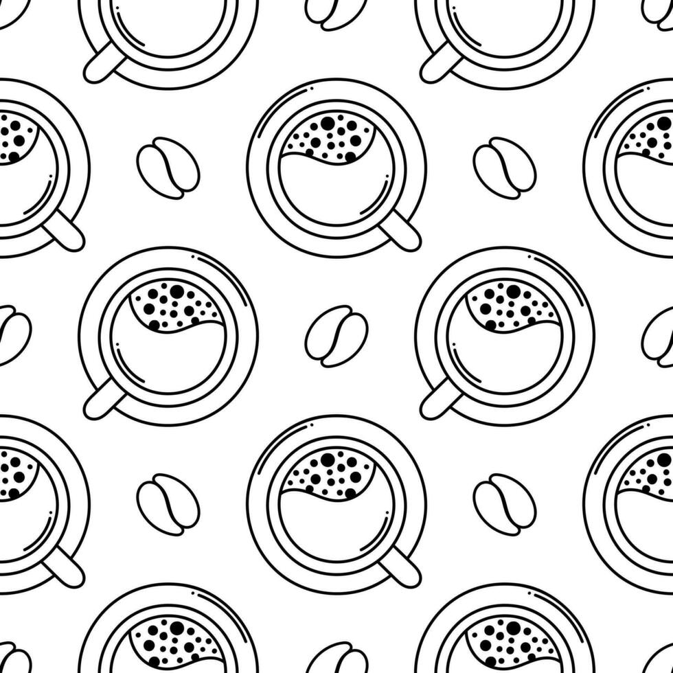 seamless pattern outline of coffee cups vector
