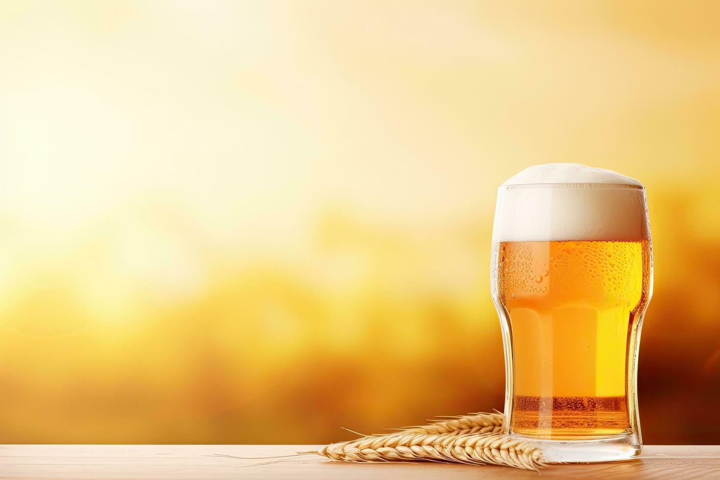 AI Generated Beer advertising banner scene, beer glass on bokeh background. photo