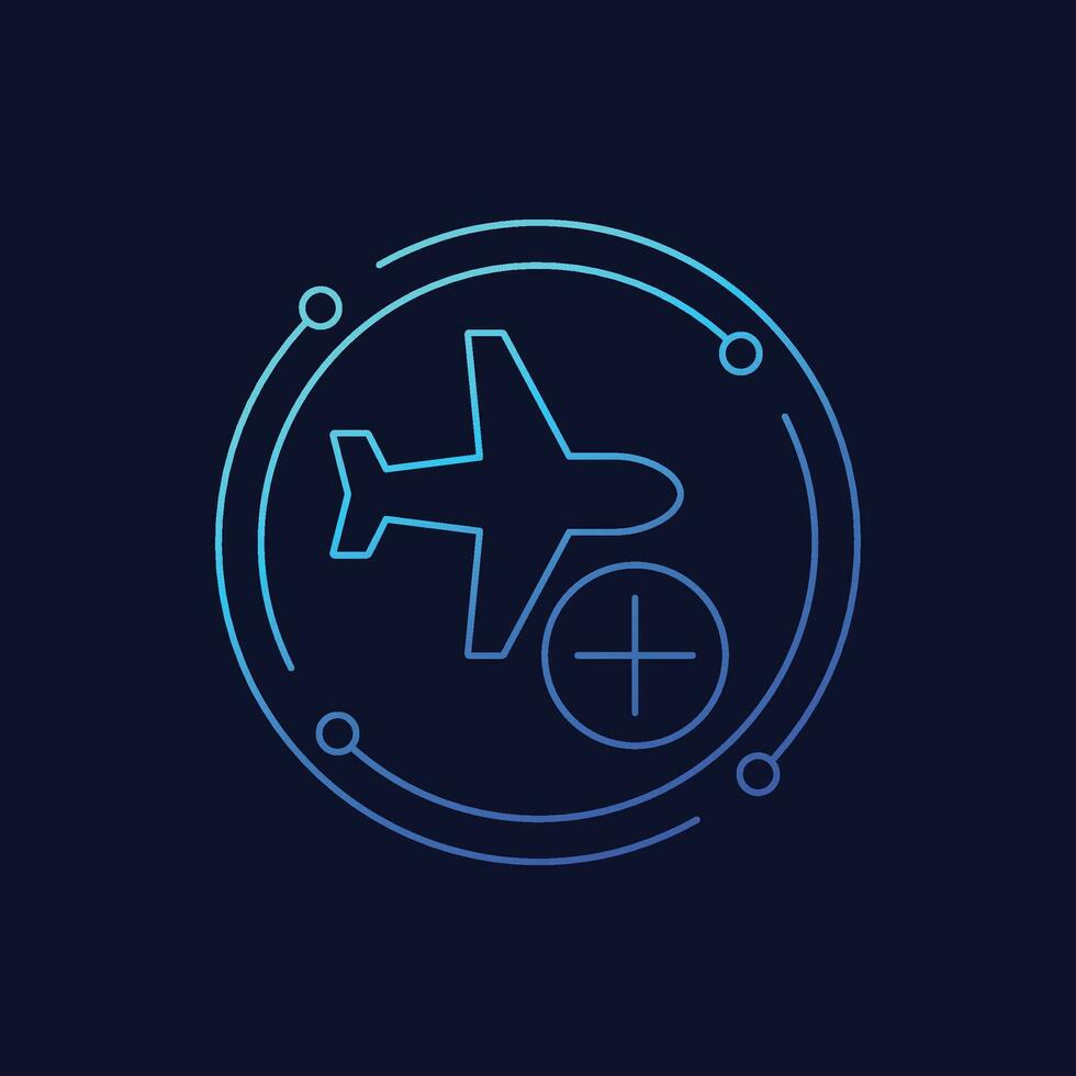 añadir un vuelo icono con un avión, lineal diseño vector