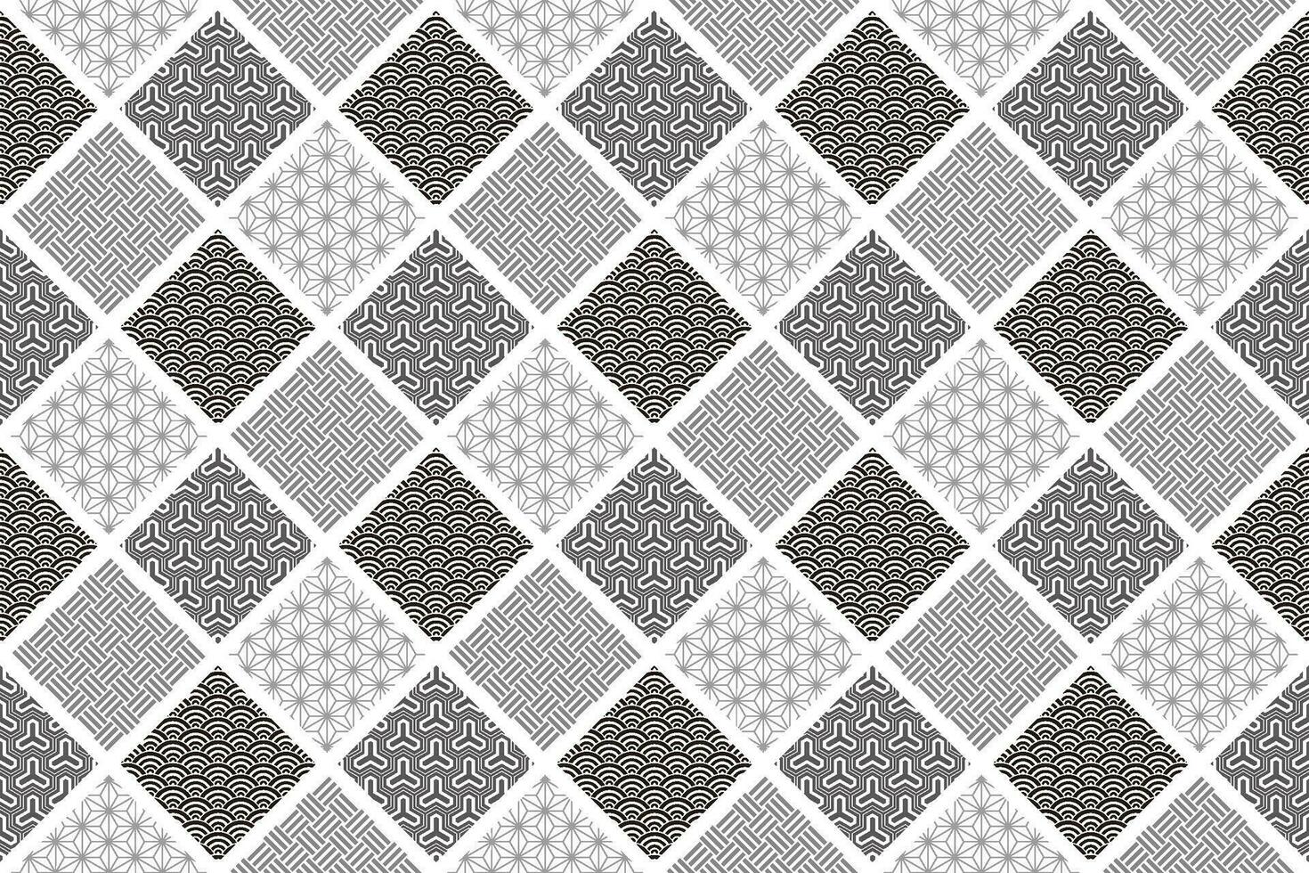 Japanese Seamless Monochrome Vintage Pattern. Vector Illustration. Horizontally And Vertically Repeatable.