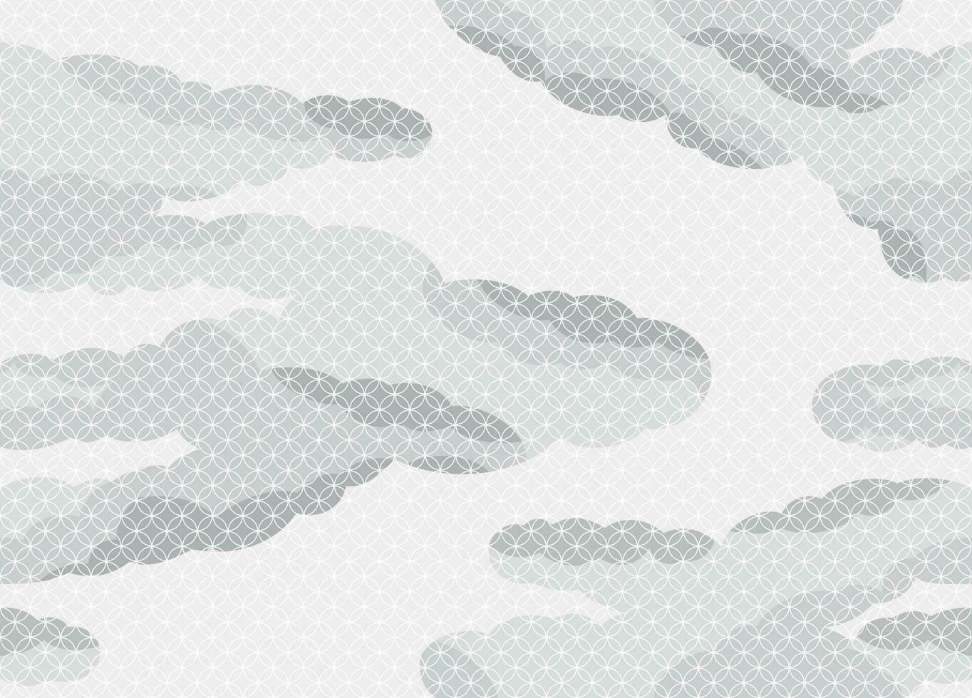 Japanese Seamless Monochrome Vintage Cloud Pattern. Vector Illustration. Horizontally And Vertically Repeatable.