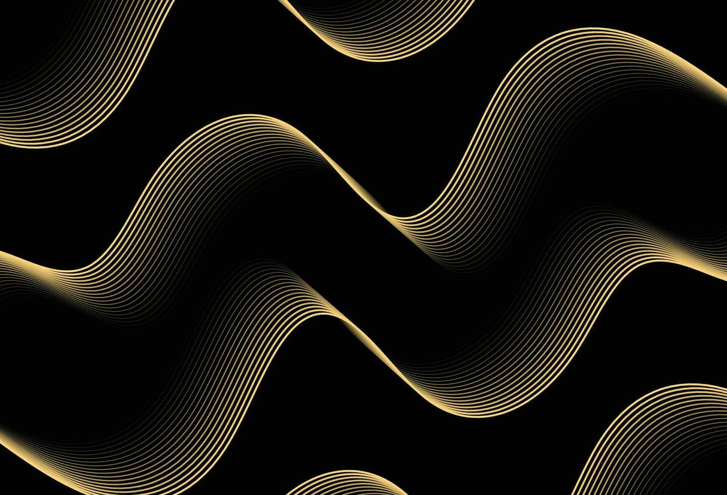 Gold abstract dynamic line wavy glowing on dark background. Vector illustration