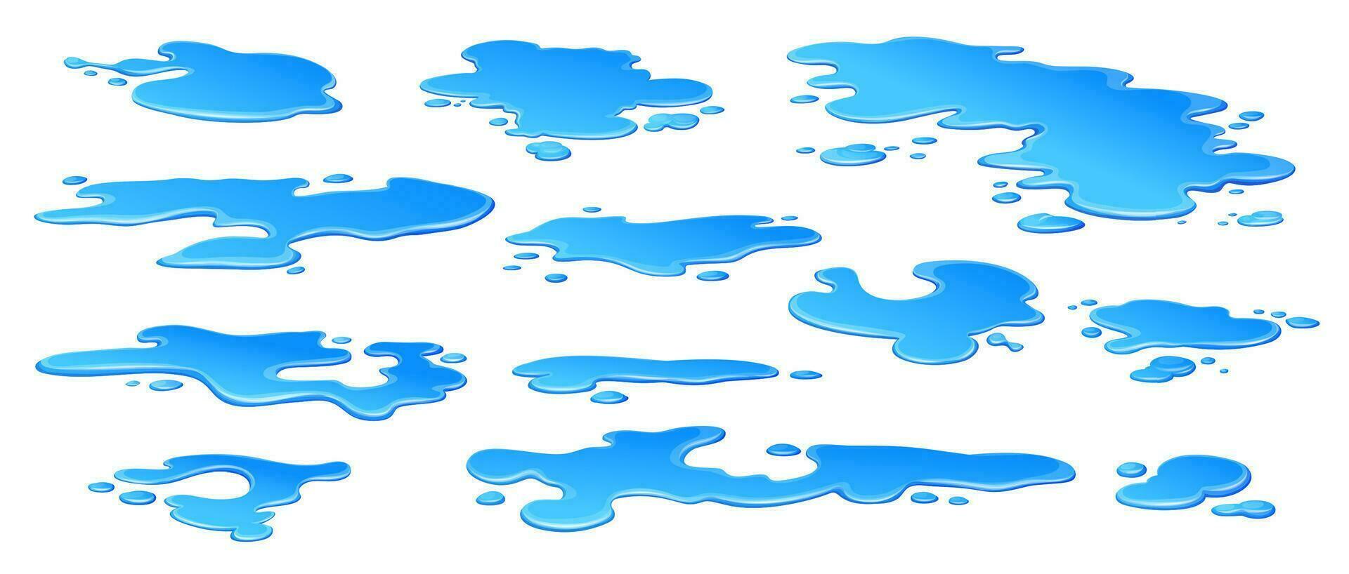 Cartoon rain water puddles, liquid water splashes vector
