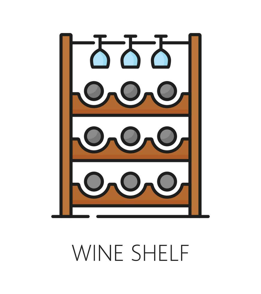 Wine shelf, furniture icon for home room interior vector