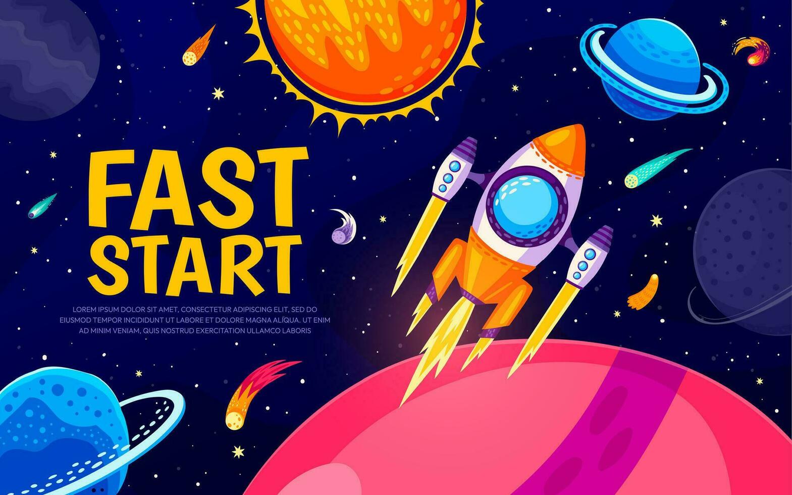 Business fast start, rocket launch to galaxy space vector