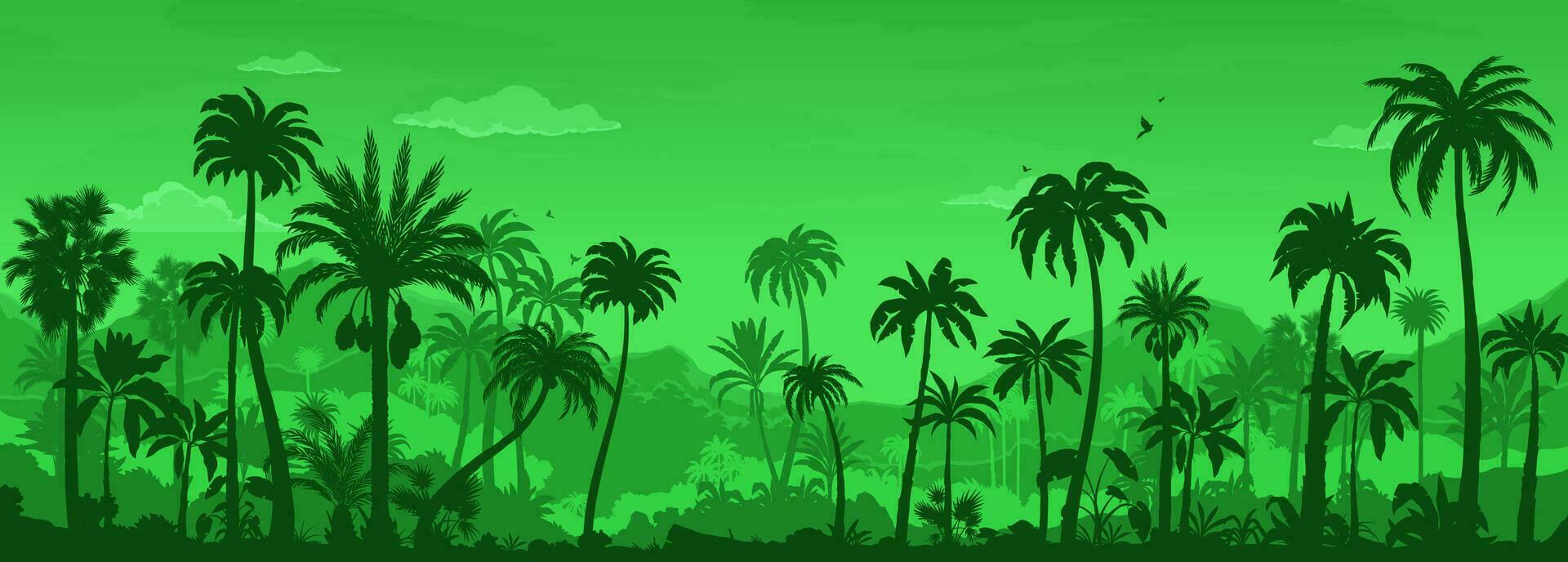 jungle forest landscape, rainforest silhouette vector