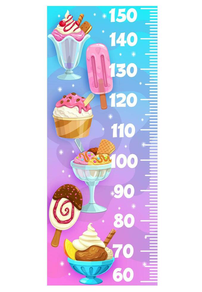 niños altura gráfico medida gobernante, helado hielo crema vector