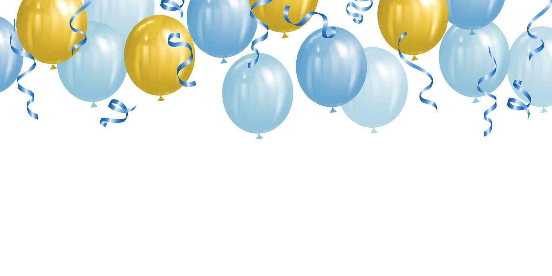 blue and yellow balloons with confetti on white background vector illustration