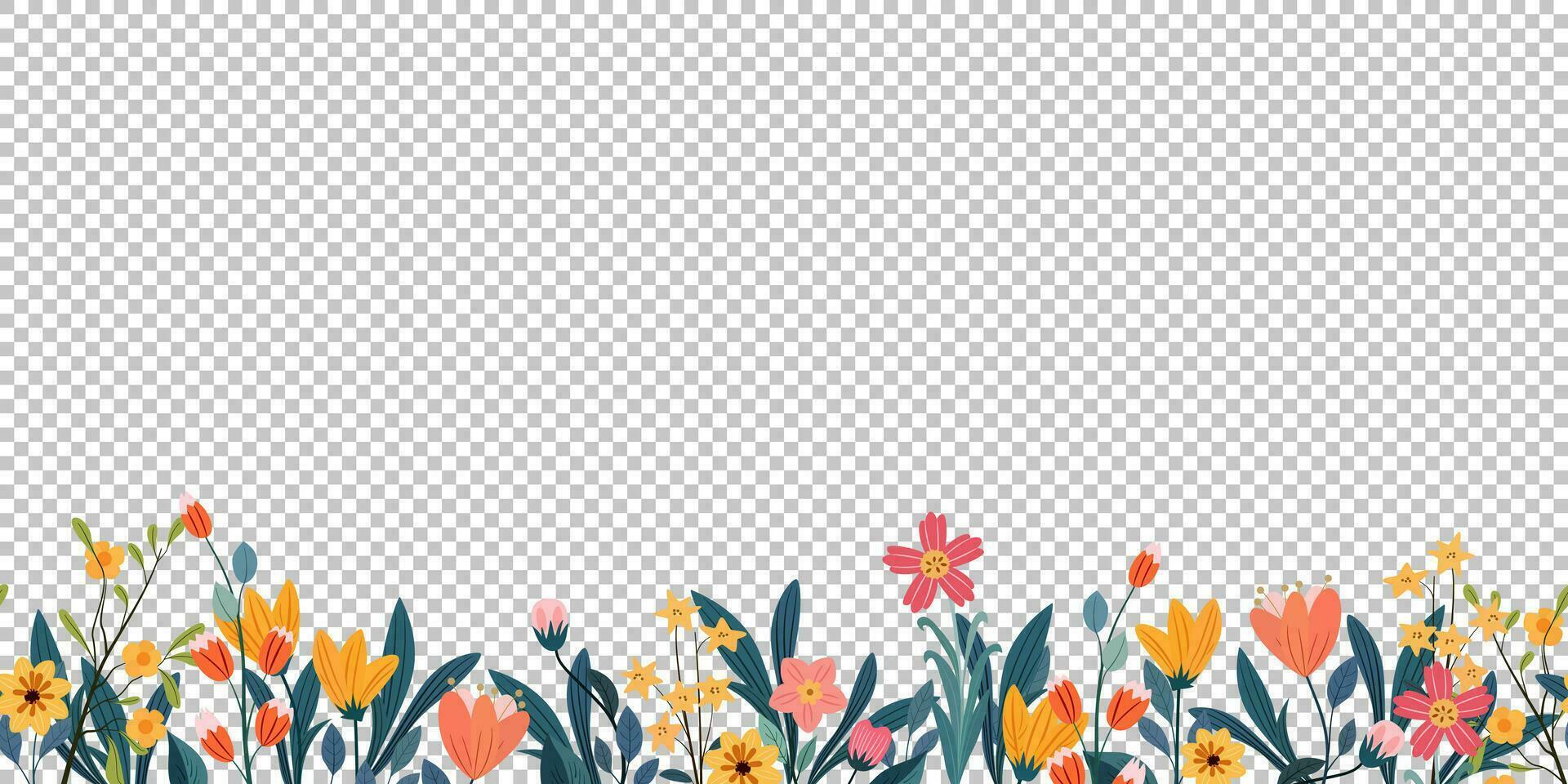 póster con flores silvestres, hierbas en botánico estilo aislado. bandera modelo con floral elementos y sitio para texto. verano ramo de flores para tarjetas, saludos, invitación. vector ilustración