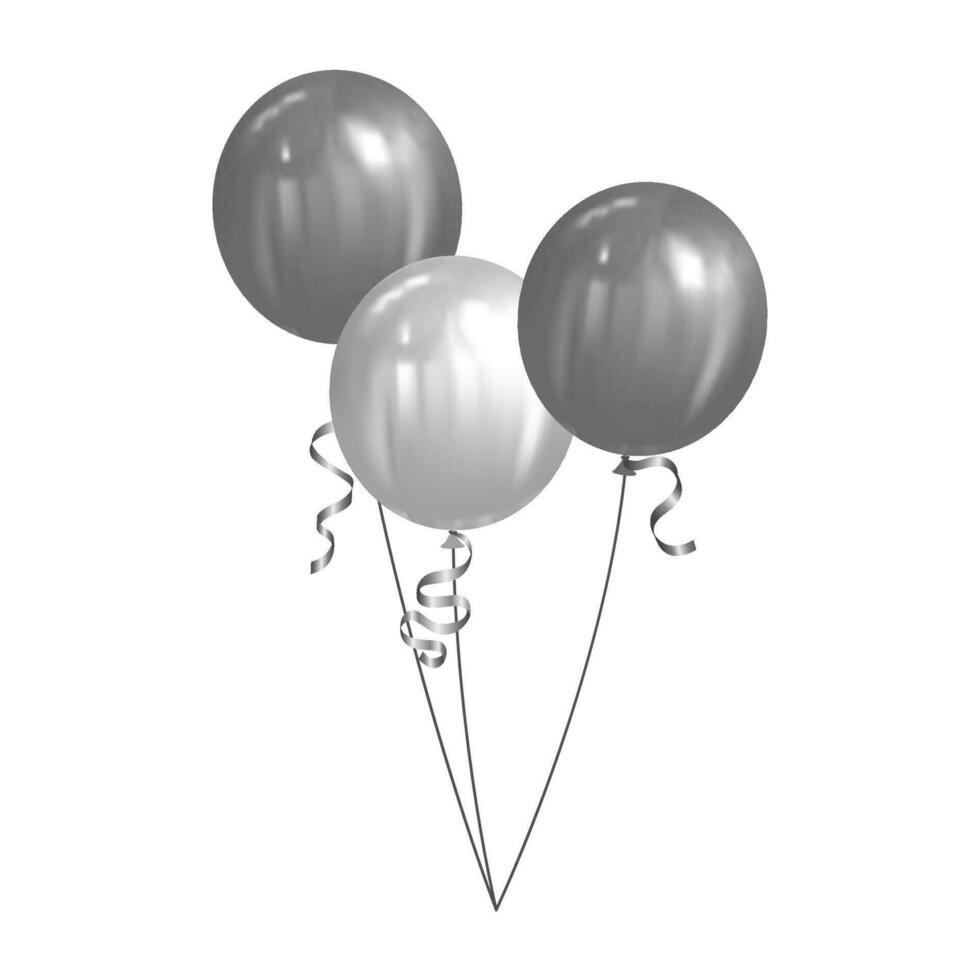 white and silver balloons realistic isolated vector illustration. glossy helium balloons for wedding, birthday party celebration and promotion