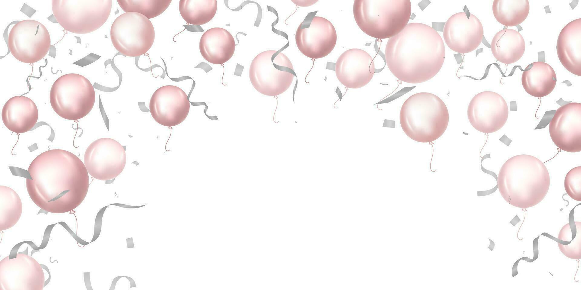 pink balloons and confetti background. vector illustration