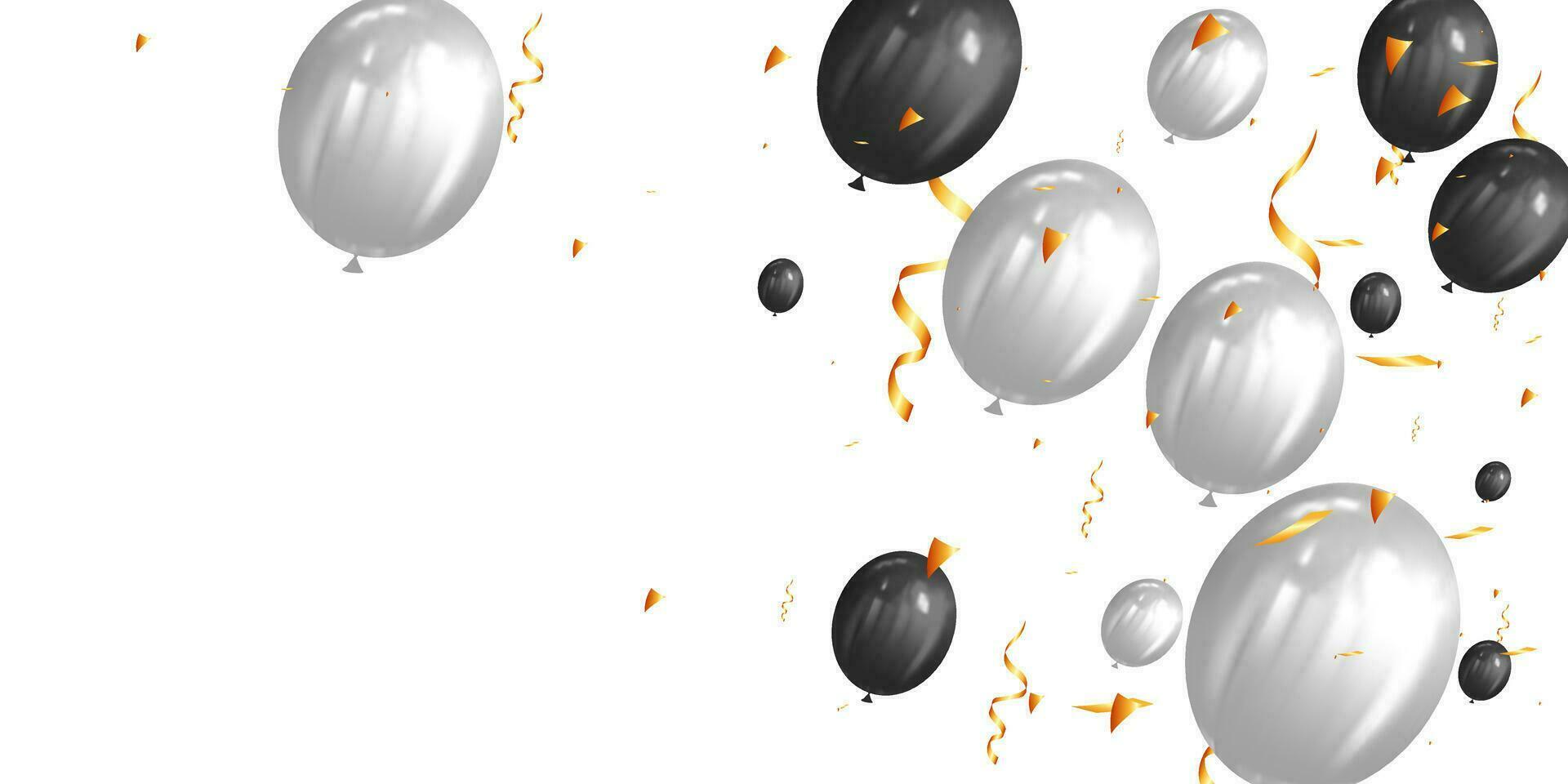 background with black and silver balloons, holiday banner, festive celebrate backdrop ballons. vector illustration