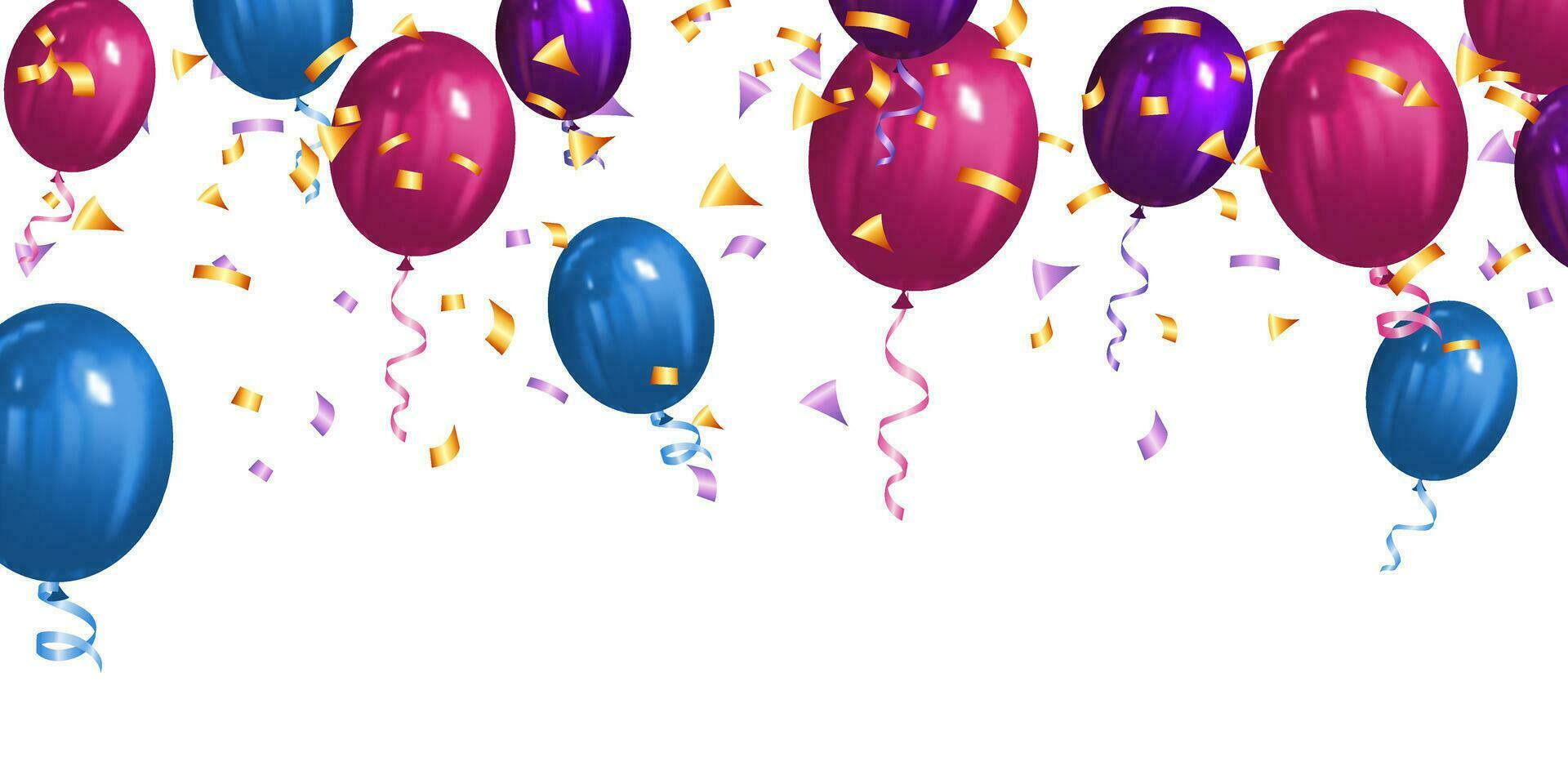 illustration of balloons with confetti and ribbons on white background vector