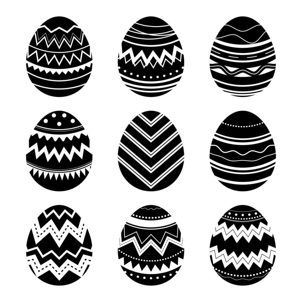conjunto de silueta decorado Pascua de Resurrección huevos plano diseño elemento vector