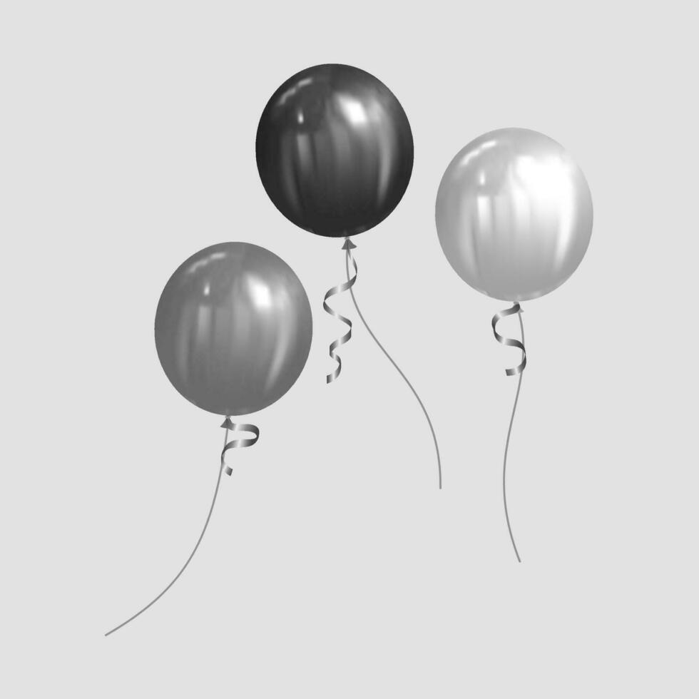 brillante plata y negro helio globos festivo realista vector para aniversario cumpleaños fiesta diseño