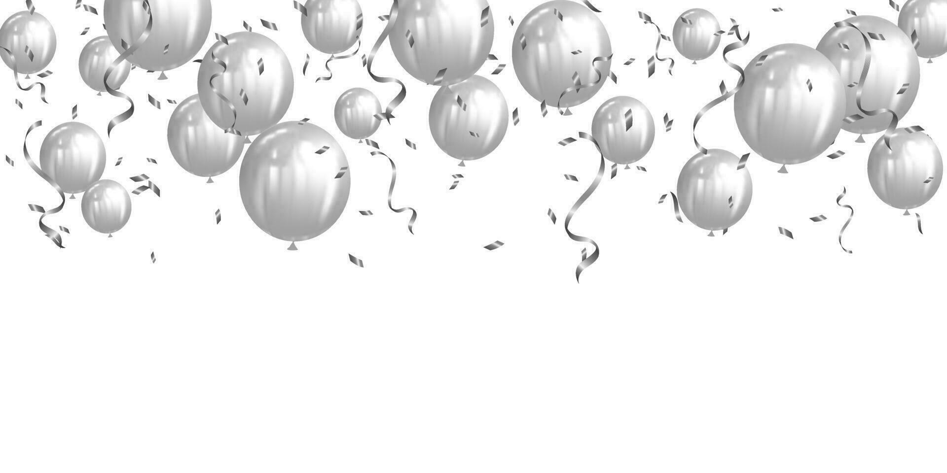 illustration of silver balloons, confetti and ribbon celebration. background template for greeting and festival vector