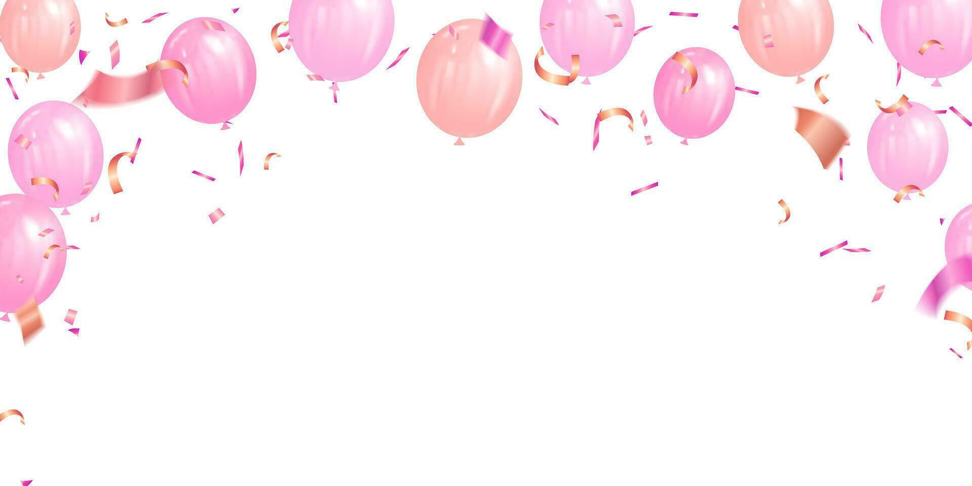 Air helium balloon pink and beige horizontal banner with baby shower or kid vector illustration