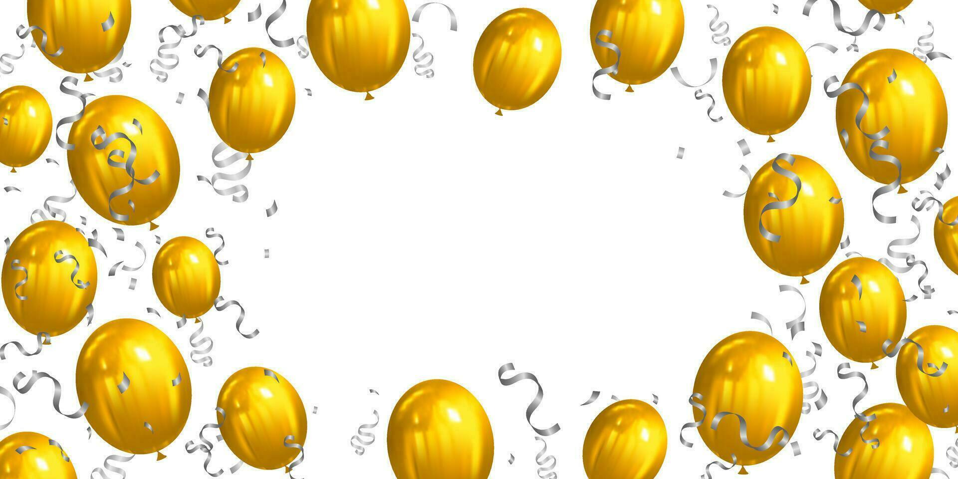 oro globos y plata papel picado en blanco antecedentes. marco lujo vector festivo ilustración