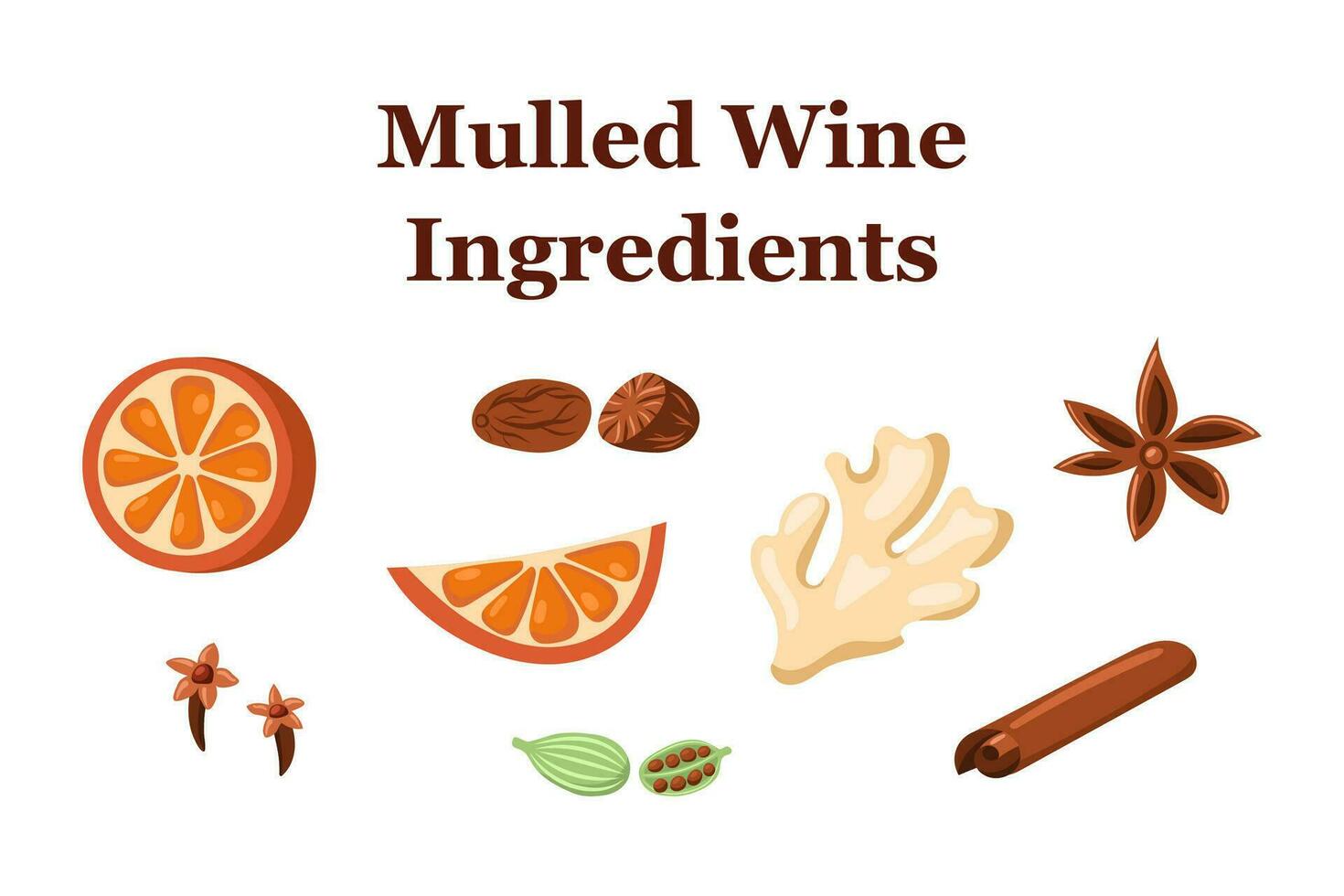mulled wine ingredients. Vector illustration