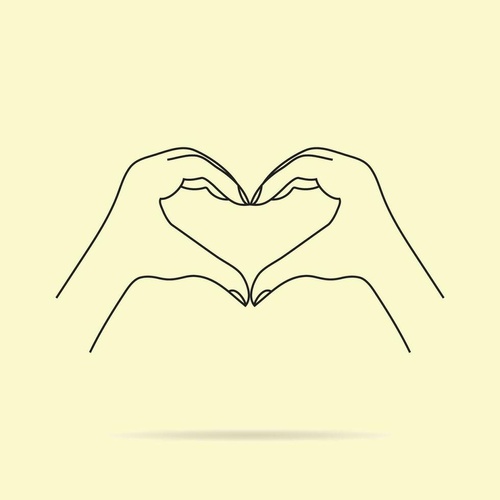 gesture of love this is raising hands by making heart shape hand i love you icon logo vector design isolated on a cream colored background.