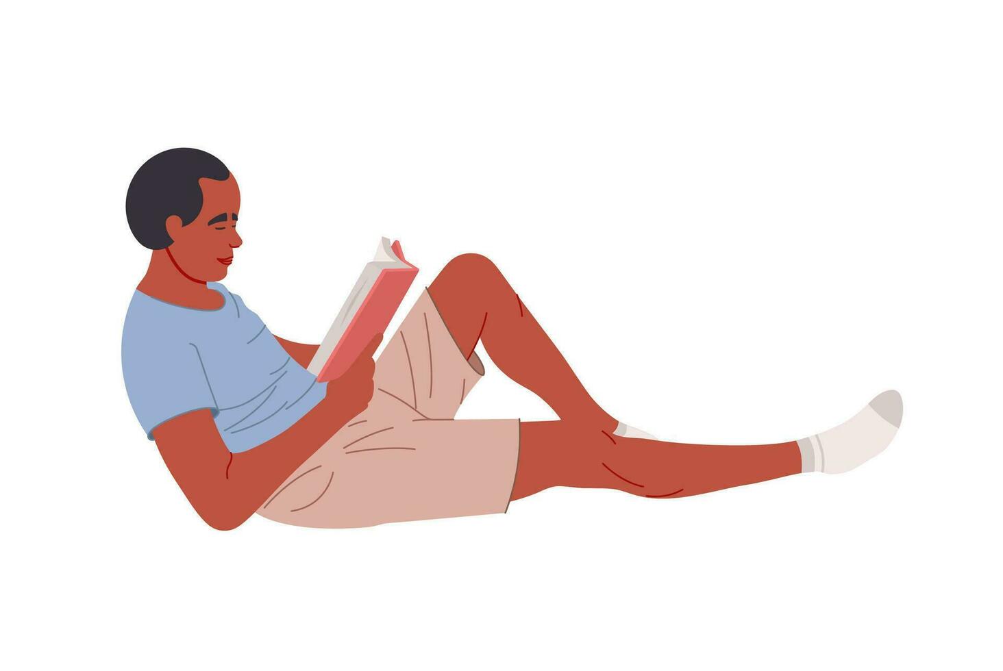 afroamericano hombre leyendo un libro mientras acostado abajo. educación, pasatiempo concepto vector ilustración