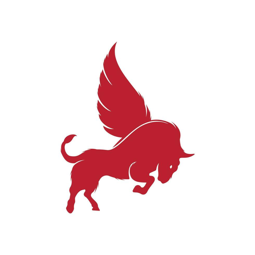 diseño creativo del logo de toro y alas. Ilustración de vector de icono de toro volador