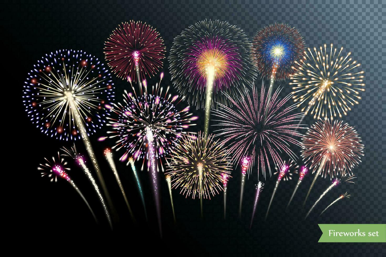 Group of vector fireworks isolated