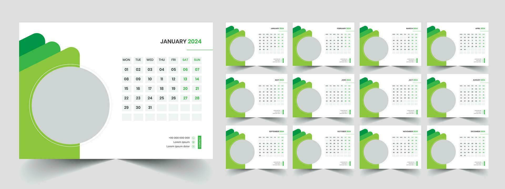 Calendar 2024 week start Monday corporate design planner template vector